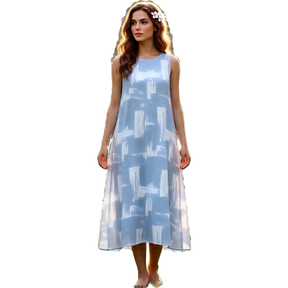 Eileen Fisher Silk Sleeveless Midi Dress Ash Blue Lightweight Luxury Size XS